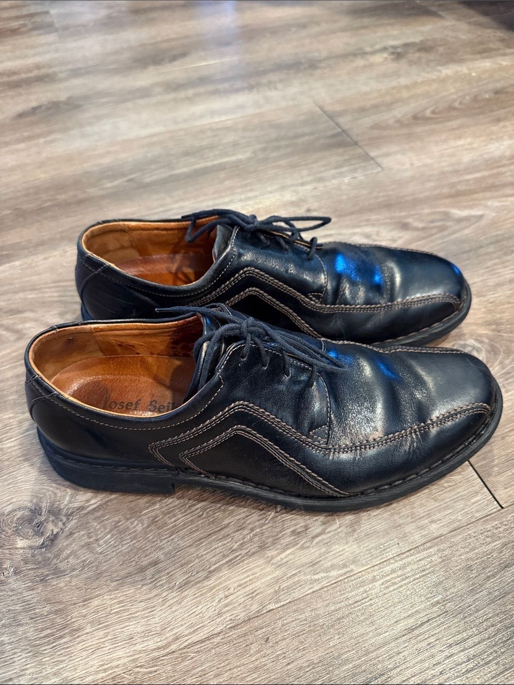 Josef Seibel Lace Up Oxford Black Leather Shoes Size 10